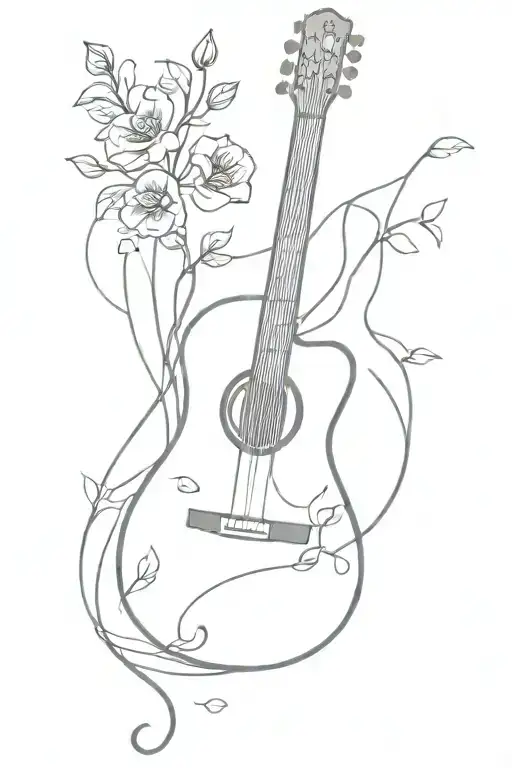 A Guitar With Intricate Floral Details Intertwined In The Strings
