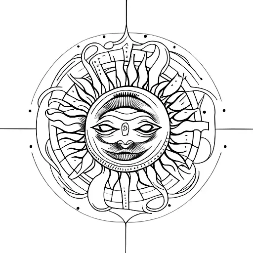 A Tarot Style Sun With A Winking Woman's Face