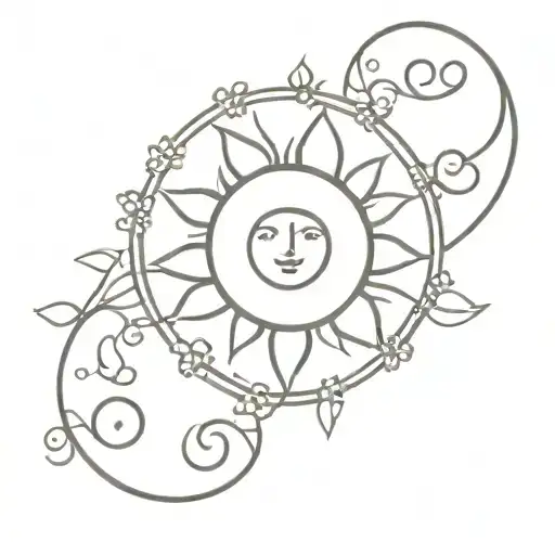 An Abstract Sun And Moon Design Intertwined With Floral Elements