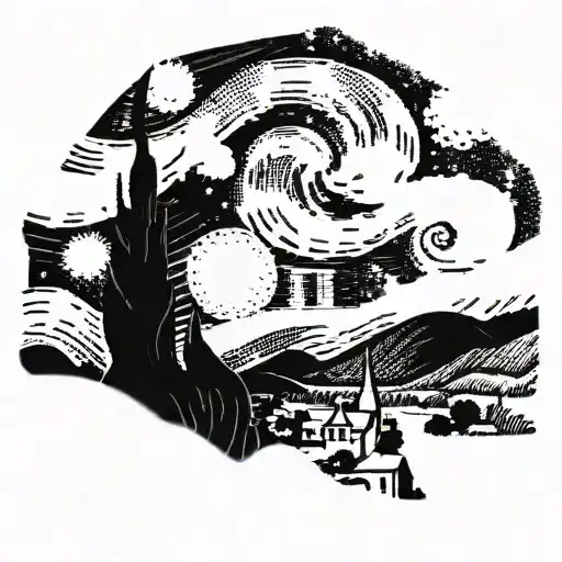 Starry Night Wind By Van Gogh Black And White