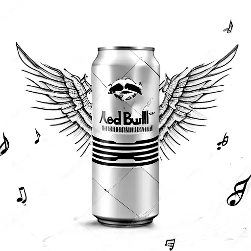 A Red Bull Can With Wings Made Of Music Notes