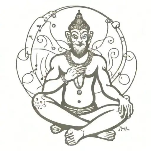 Hanuman Meditating Figure Surrounded My Music Notes