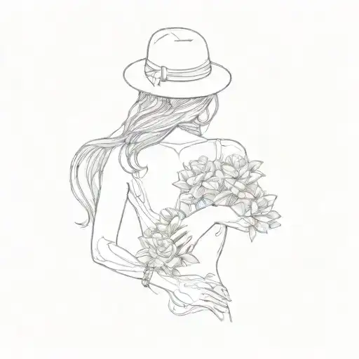 A Woman Wearing A Hat Holding Flowers Symbolizing Love