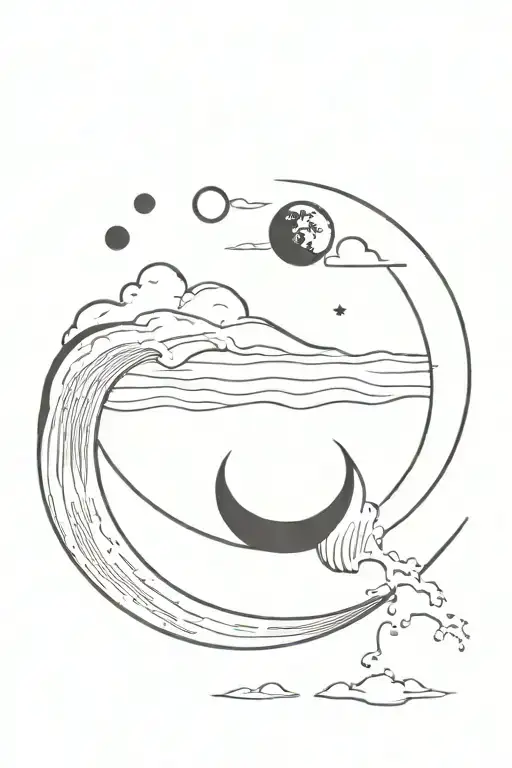 Ocean Wave And Phases Of Moon In One Polaroid Picture