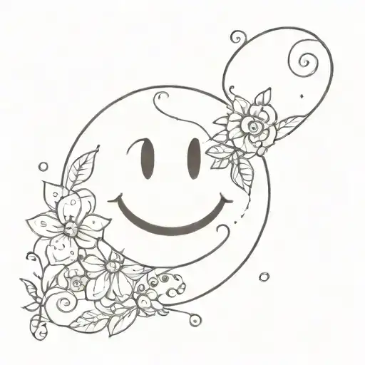 A Minimalist Tattoo Design Of A Smiley Face Made Out Of Intricate Floral Patterns