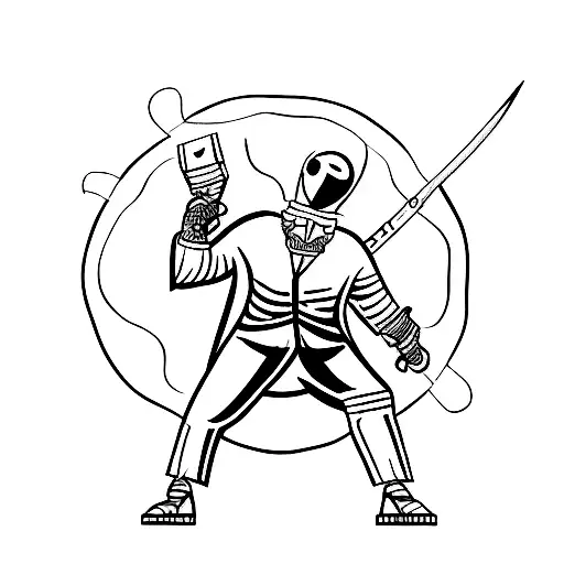 A Man Fighting Off 3 Dark Figueres With A Weapon Representing Knowlage