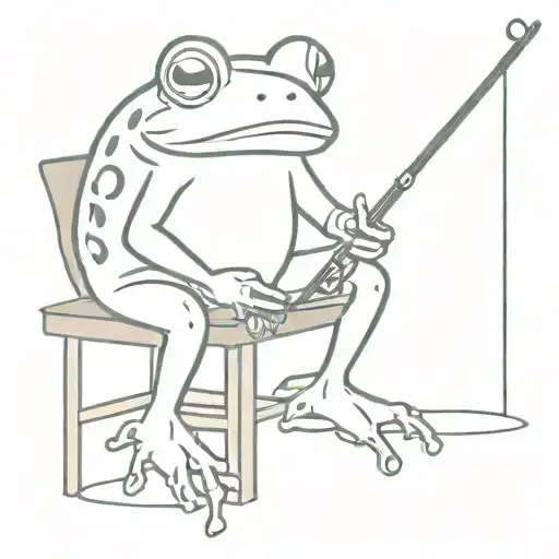 Frog Fishing With Fishing Pole On A Stool