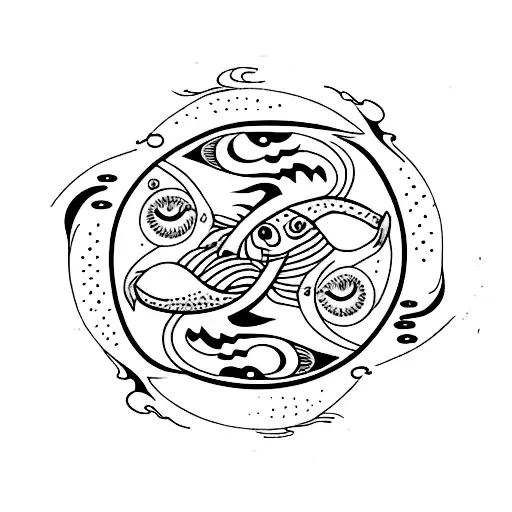 Yin And Yang Koi Fish With Stars And Moon And Ocean Motif