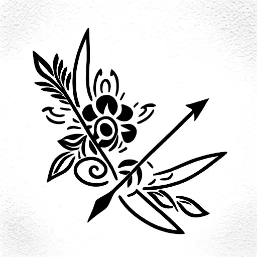 Long Back Tattoo With Flowers On An Arrow