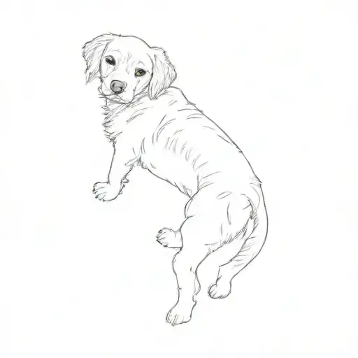 A Black And White Dog Standing On A Tiled Floor Plan