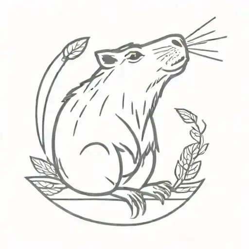 A Small Line Art Minimalist Tattoo Of A Capybara Singing On A Microphone
