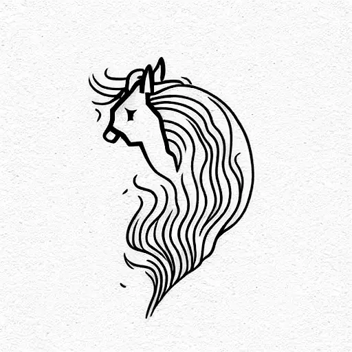 Horse Head With Ocean Wave And Mountain With One Line And A Raido Rune