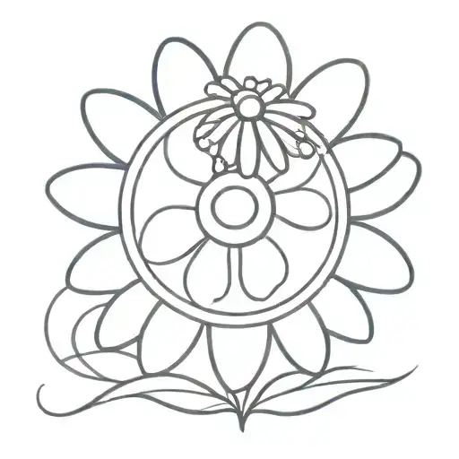 A Minimalist Design Of A Daisy Flower And A Sun Merging Together To Form A Harmonious Symbol
