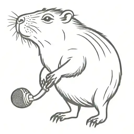 A Small Line Art Minimalist Tattoo Of A Capybara Singing On A Microphone