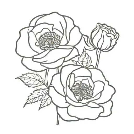 A Minimalist Tattoo Of A Rose And Poppy Blooming Together