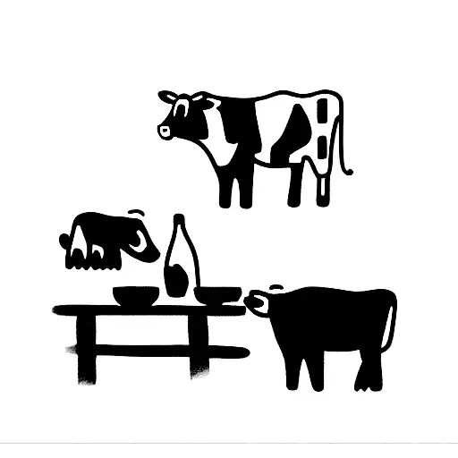 A Jaguar And A Dairy Cow Eating Breakfast Together At A Table