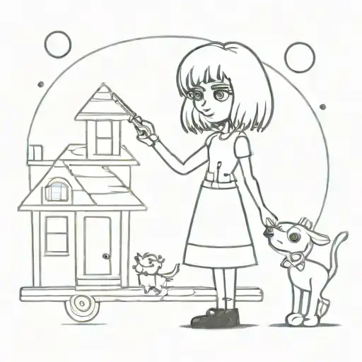 A Creative Mashup Of Polly Pocket And Tim Burton's Aesthetics In A Tattoo Design