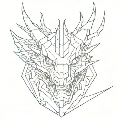 A Futuristic Cyber Dragon Face Guarding A Digital Fortress