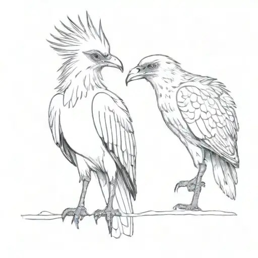An Arassari Together With A Secretary Bird Looking At Each Other