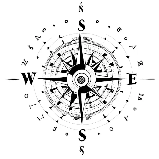 A Minimalist Tattoo Of A Compass With A Coffee Bean In The Center