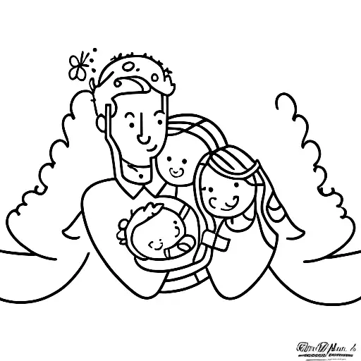 Mom And Dad With One Girl And One Angel Baby