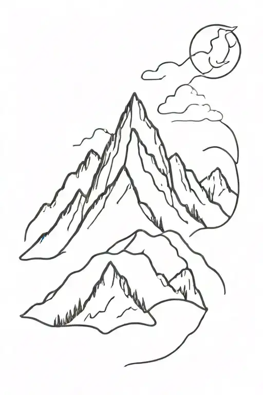 A Minimalist Tattoo Of A Mountain Range With A Hiking Trail Winding Through It
