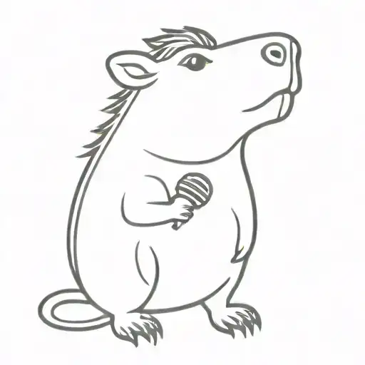 A Simple Line Art Minimalist Tattoo Of A Capybara With A Microphone