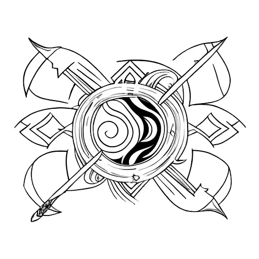 A Half Sun With Two Bow And Arrows Facing Inward