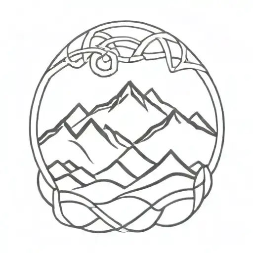 An Irish Celtic Knot Design Intertwined With Mountain Silhouettes