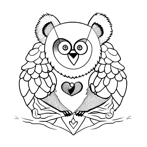 Teddy Bear And Owl Hugging A Heart