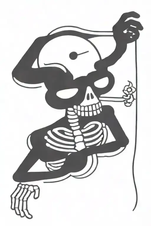 Skeleton Smoking A Joint One Hand Holding A Bouquet