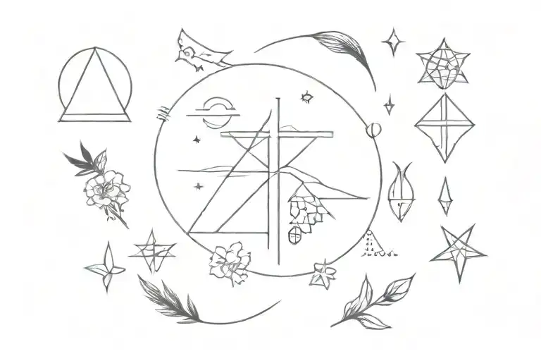 Minimalist Creative Tattoo Design Featuring Iconic Symbols