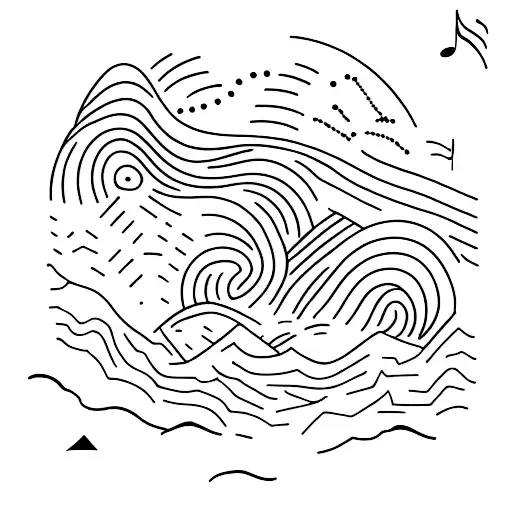 A Serene Mountain Landscape With A Small Music Note Integrated Into The Scenery