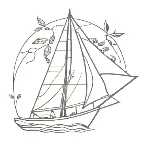 A Sailing Boat With Intricate Plant Vines Growing Up The Sails