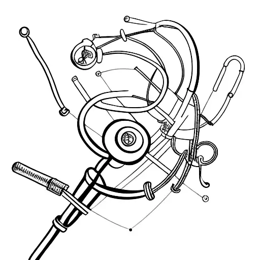 A Minimalist Tattoo Of A Fencing Sword And A Stethoscope Crossed Together