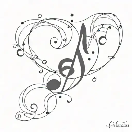 A Minimalist Tattoo Design Of A Music Note Surrounded By Small Symbols Of Happiness