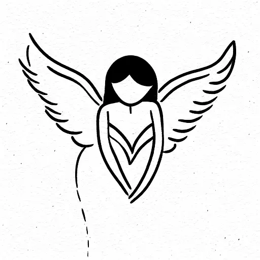 Minimalist Angel With Flowers And Heart