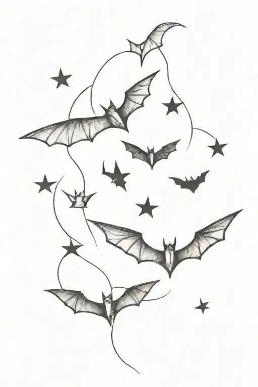 A Dark And Mysterious Tattoo Design Incorporating Gothic Symbols Like Bats And Stars