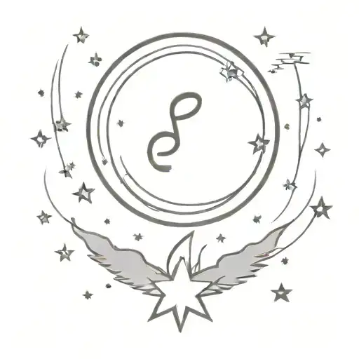 A Music-themed Tattoo With A Celestial Background Featuring Sun And Stars