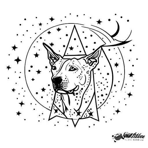 A Pitbull Howling At The Moon In A Starry Night Sky