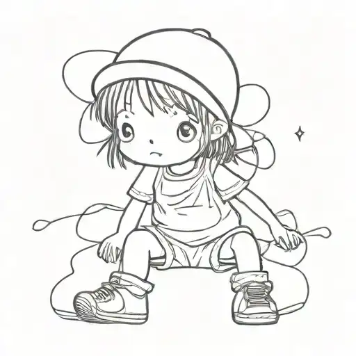 Little Girl Wearing Baggy Boys Clothes Stick Figure