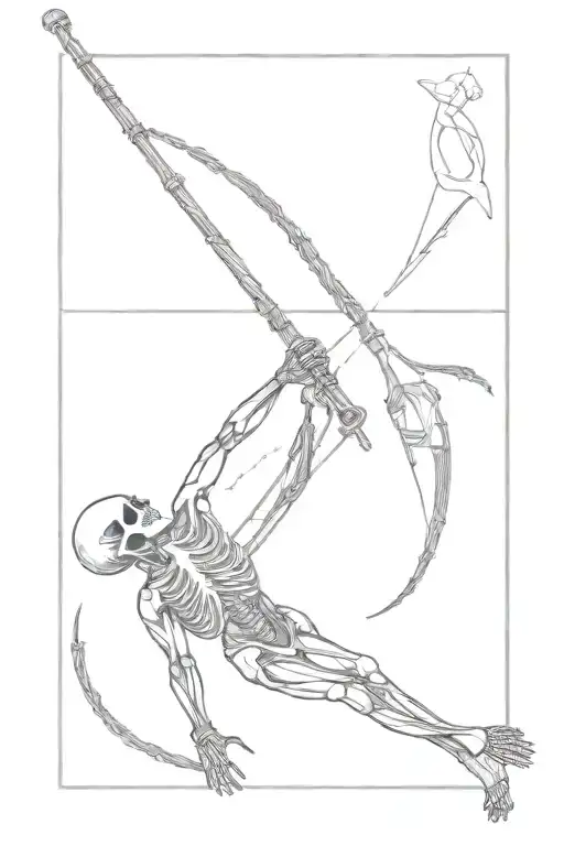 Skeleton Free Diver Swimming Upwards Whilst Holding A Speargun And Wearing Flippers On Their Feet