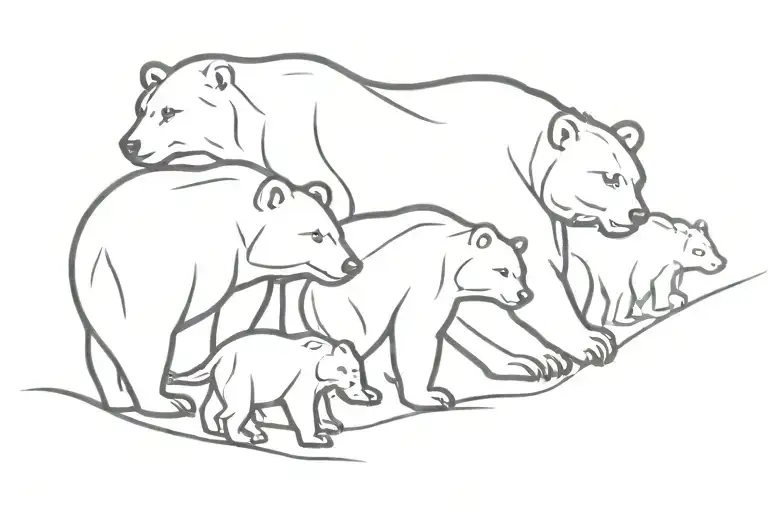Bear Family Walking In Line