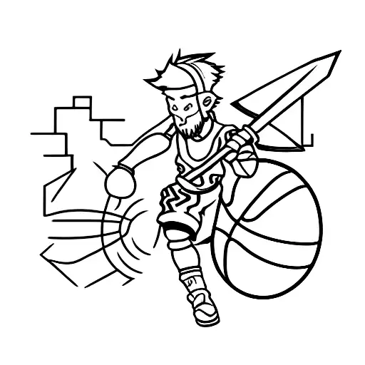 A Basketball Player Dribbling A Final Fantasy Sword Instead Of A Ball