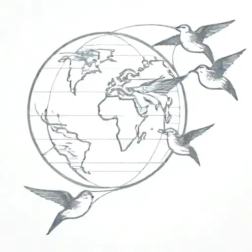 A Globe With 9 Swallows Around It