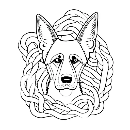 A Minimalist Tattoo Of A Climbing Rope Intertwined With A German Shepherd And A Border Collie