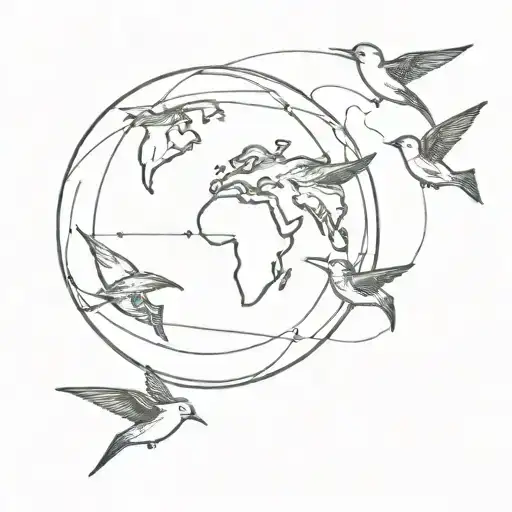 A Globe With 9 Swallows Around It