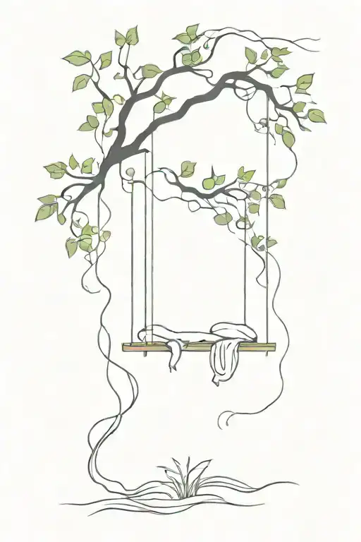 Tree Swing Hanging With Vines Growing
