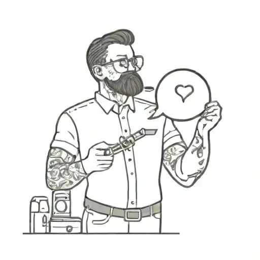 A Minimalist Tattoo Design Of A Vaping Boss With A Speech Bubble Containing A Heart Symbol