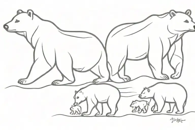 Bear Family Walking In Line